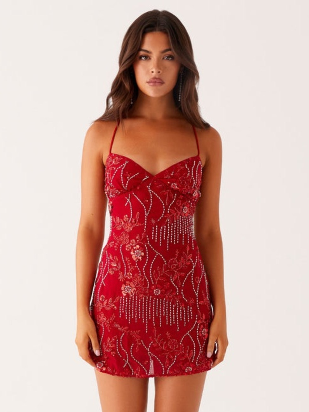 Peppermayo Vietta Sequin Cami Micro Mini Dress in Red - Size 12